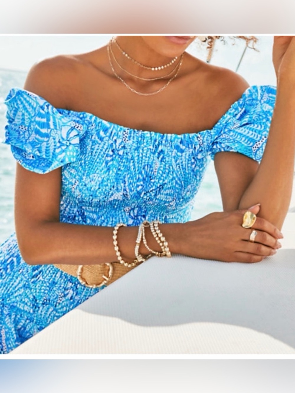 Lilly Pulitzer Aston Maxi Set Seashell Pattern Blue & Aqua - Picture 3 of 9
